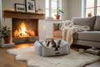 Burrow Dog Bed - Dove Grey v2 - French Bulldog fireplace