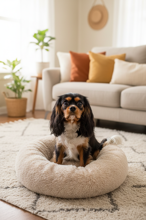 Cloud Comfort Bed - Beige awake dog family living room