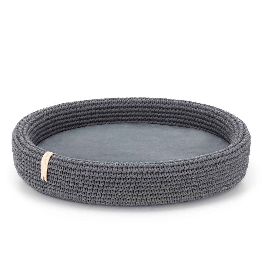 Lukko dog basket in anthracite — oval handwoven cotton rope pet bed 